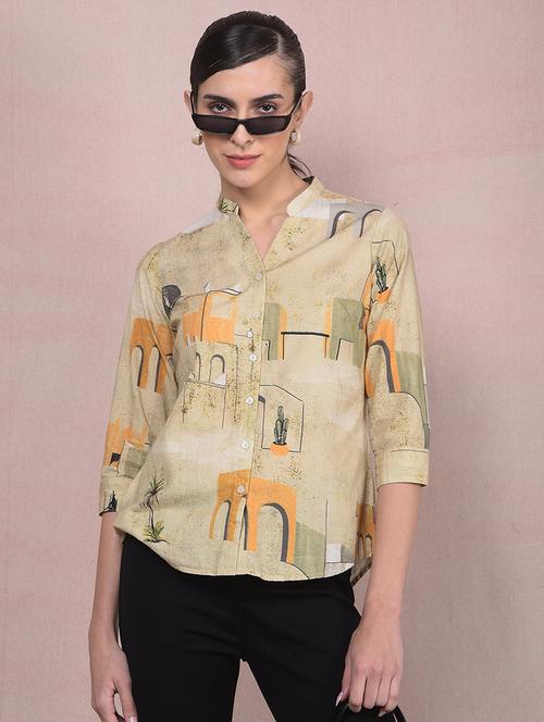 women printed mandarin neck regular shirt - 21854880 - Standard Image - 0