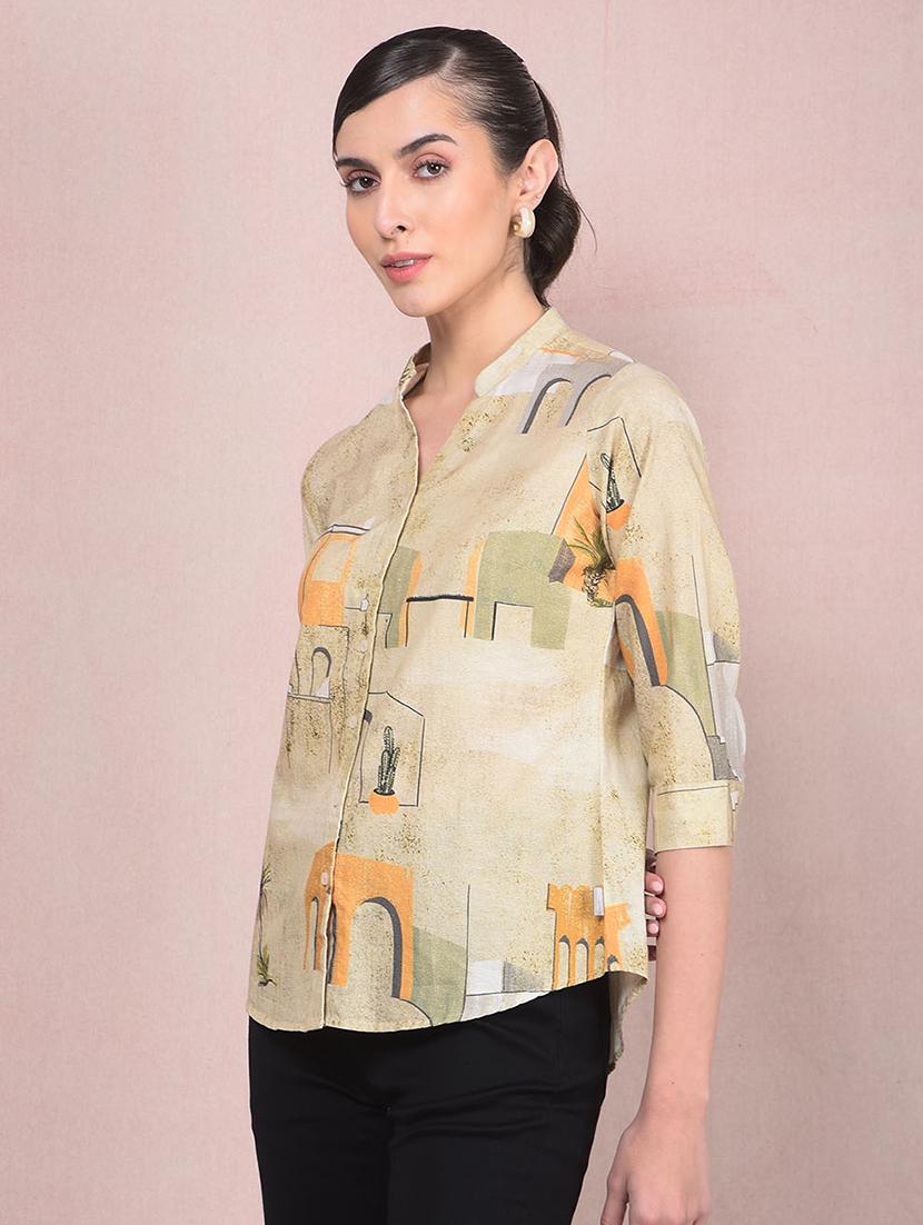 women printed mandarin neck regular shirt - 21854880 - Standard Image - 1