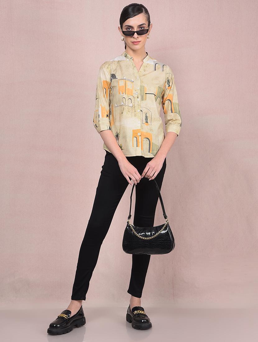 women printed mandarin neck regular shirt - 21854880 - Standard Image - 6