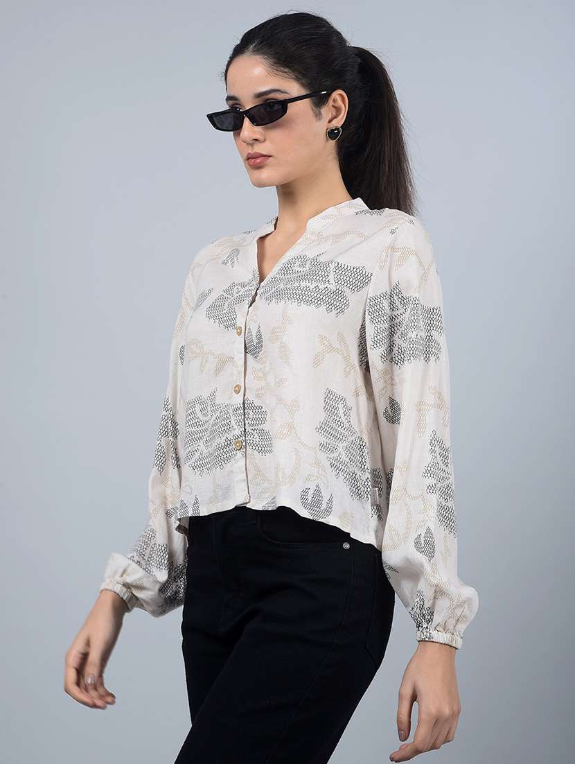 women printed long sleeves crop shirt - 21854882 - Zoom Image - 0