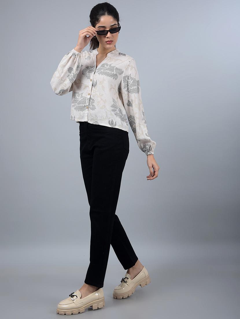 women printed long sleeves crop shirt - 21854882 - Standard Image - 6