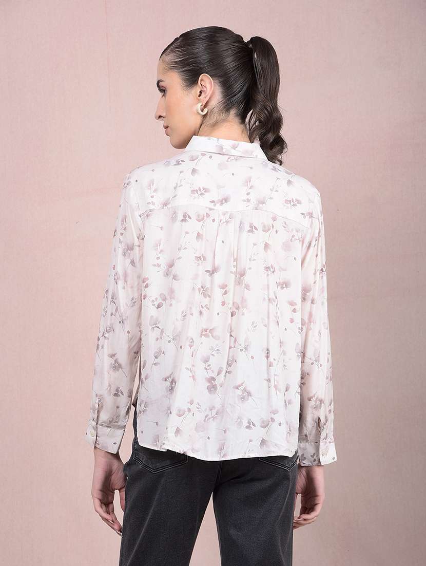 women printed collared high low shirt - 21854883 -  Standard Image - 1