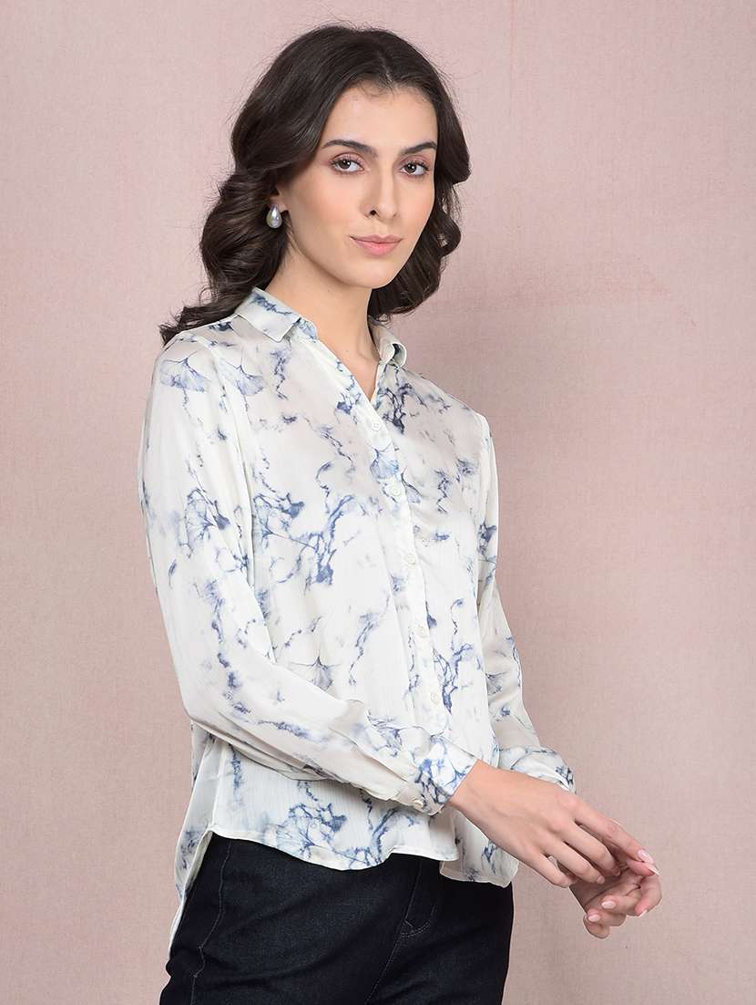 women printed collared high low shirt - 21854884 - Standard Image - 1
