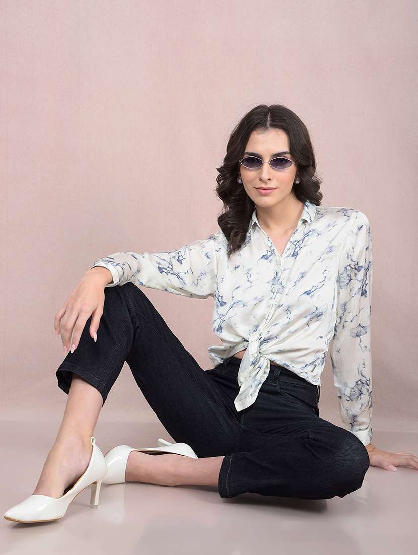 women printed collared high low shirt - 21854884 - Standard Image - 4