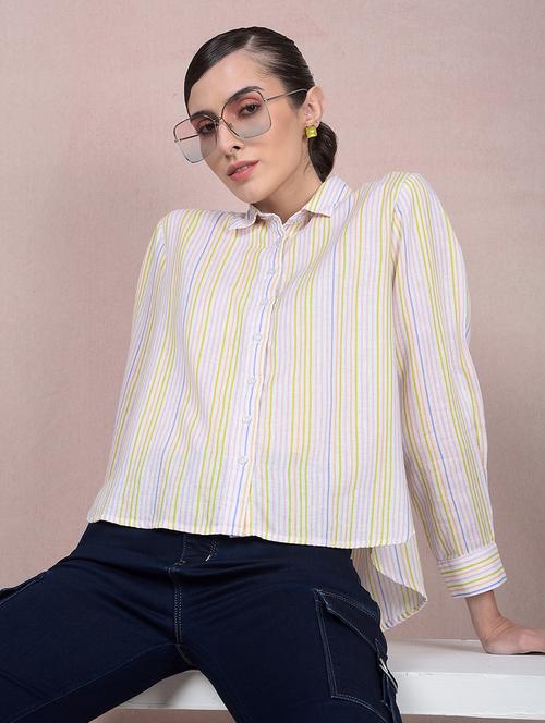 women striped long sleeves high low shirt - 21854886 -  Standard Image - 0