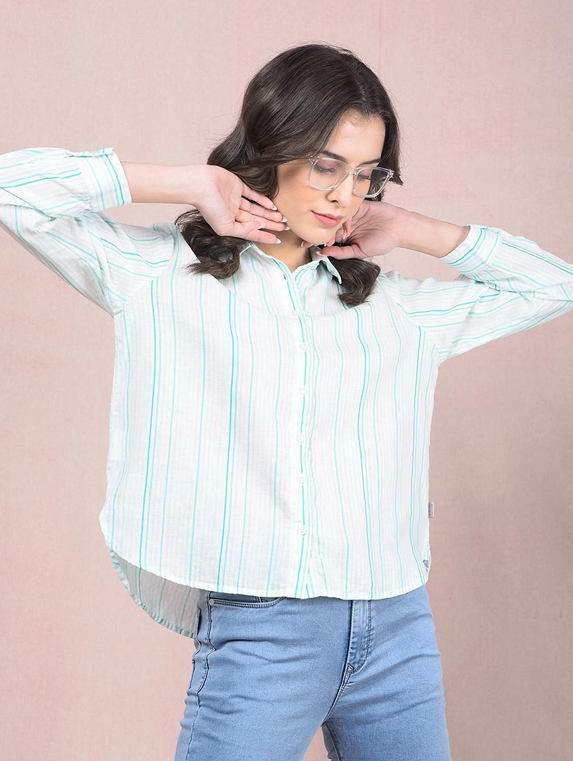 women striped collared high low shirt - 21854887 - Zoom Image - 0