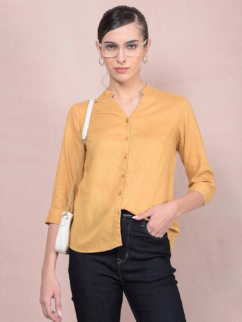 women solid mandarin neck regular shirt - 21854890 -  Zoom Image - 0