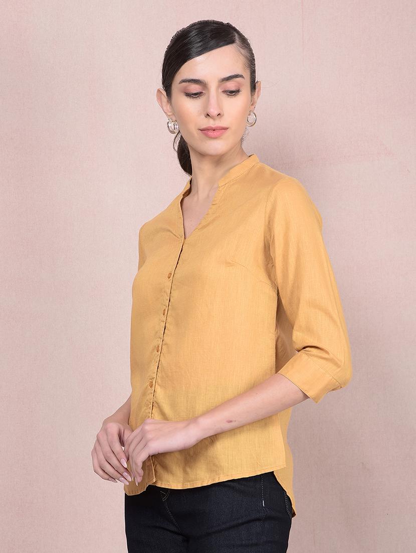 women solid mandarin neck regular shirt - 21854890 -  Standard Image - 1