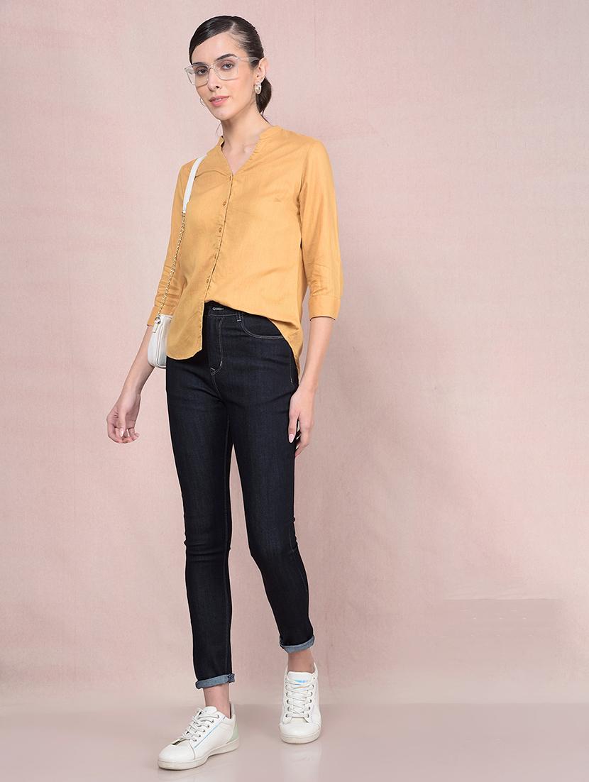 women solid mandarin neck regular shirt - 21854890 - Standard Image - 6