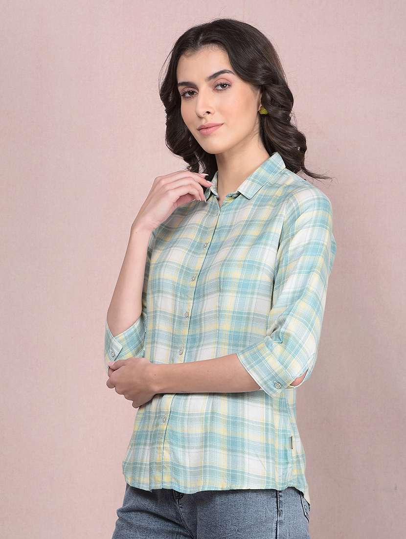 women checkered collared regular shirt - 21854891 -  Standard Image - 1