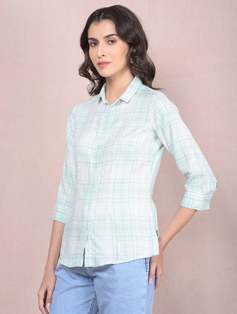 women checkered mandarin neck regular shirt - 21854894 -  Standard Image - 1