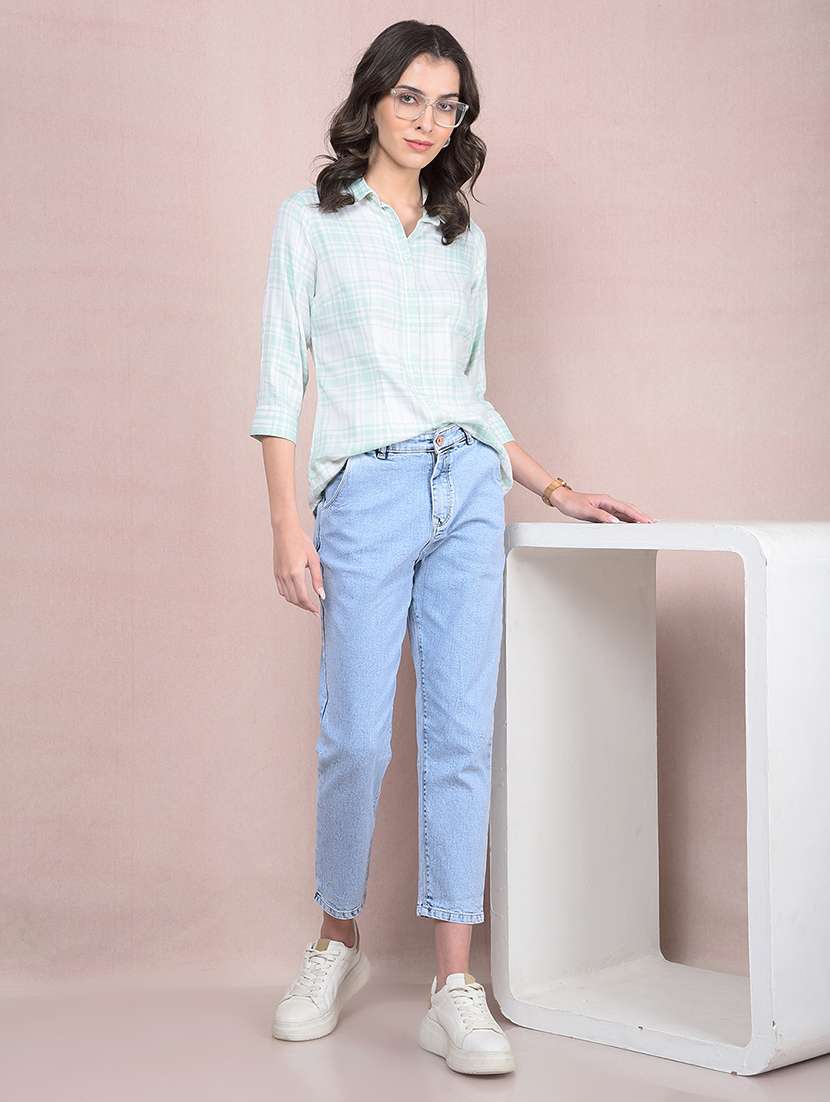 women checkered mandarin neck regular shirt - 21854894 -  Standard Image - 6