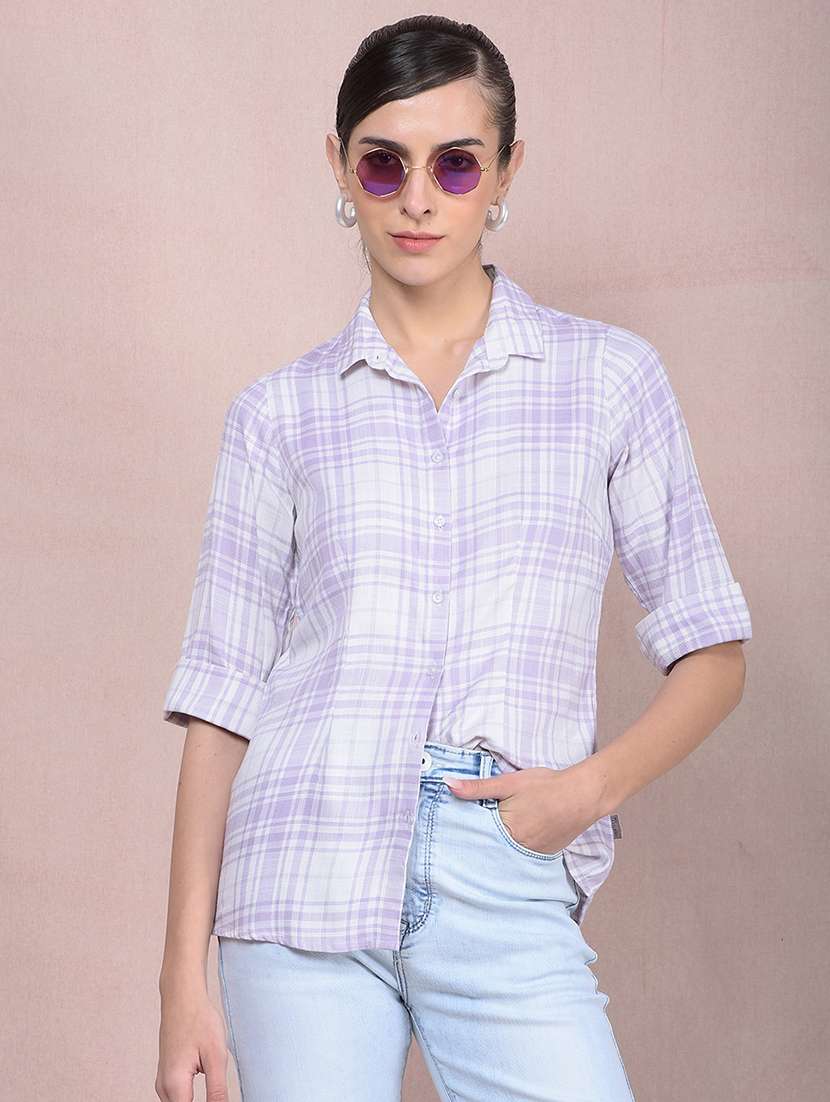 women checkered mandarin neck regular shirt - 21854895 - Zoom Image - 0