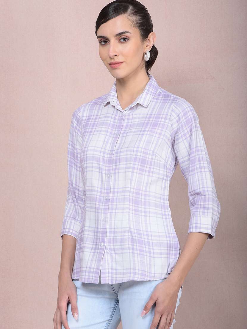 women checkered mandarin neck regular shirt - 21854895 - Standard Image - 1