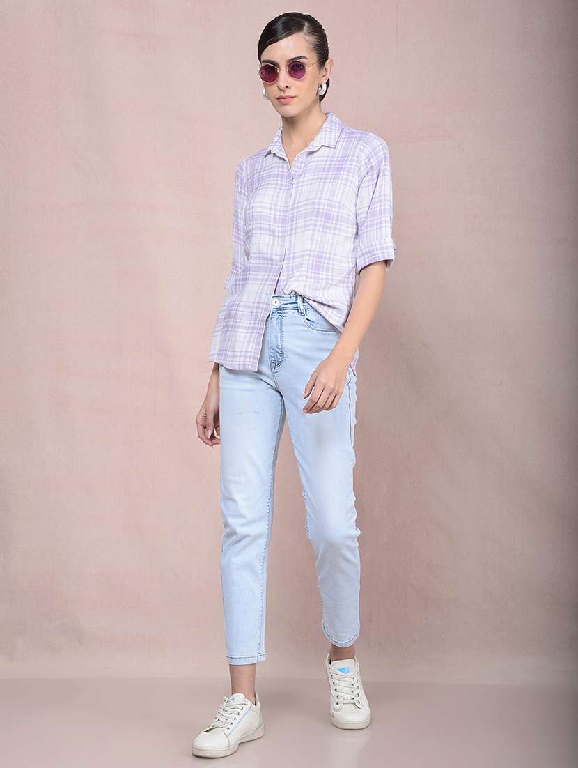 women checkered mandarin neck regular shirt - 21854895 - Standard Image - 6