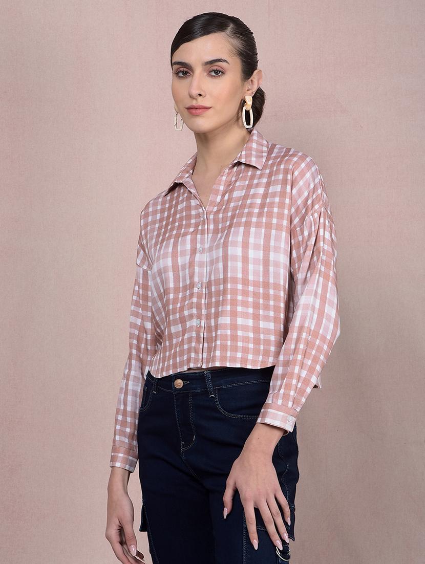 women printed long sleeves crop shirt - 21854897 -  Standard Image - 1