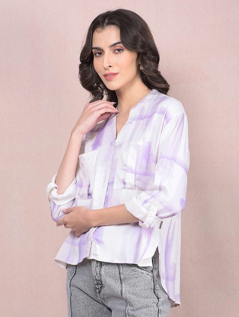 women printed roll-up sleeves high low shirt - 21854898 -  Standard Image - 4