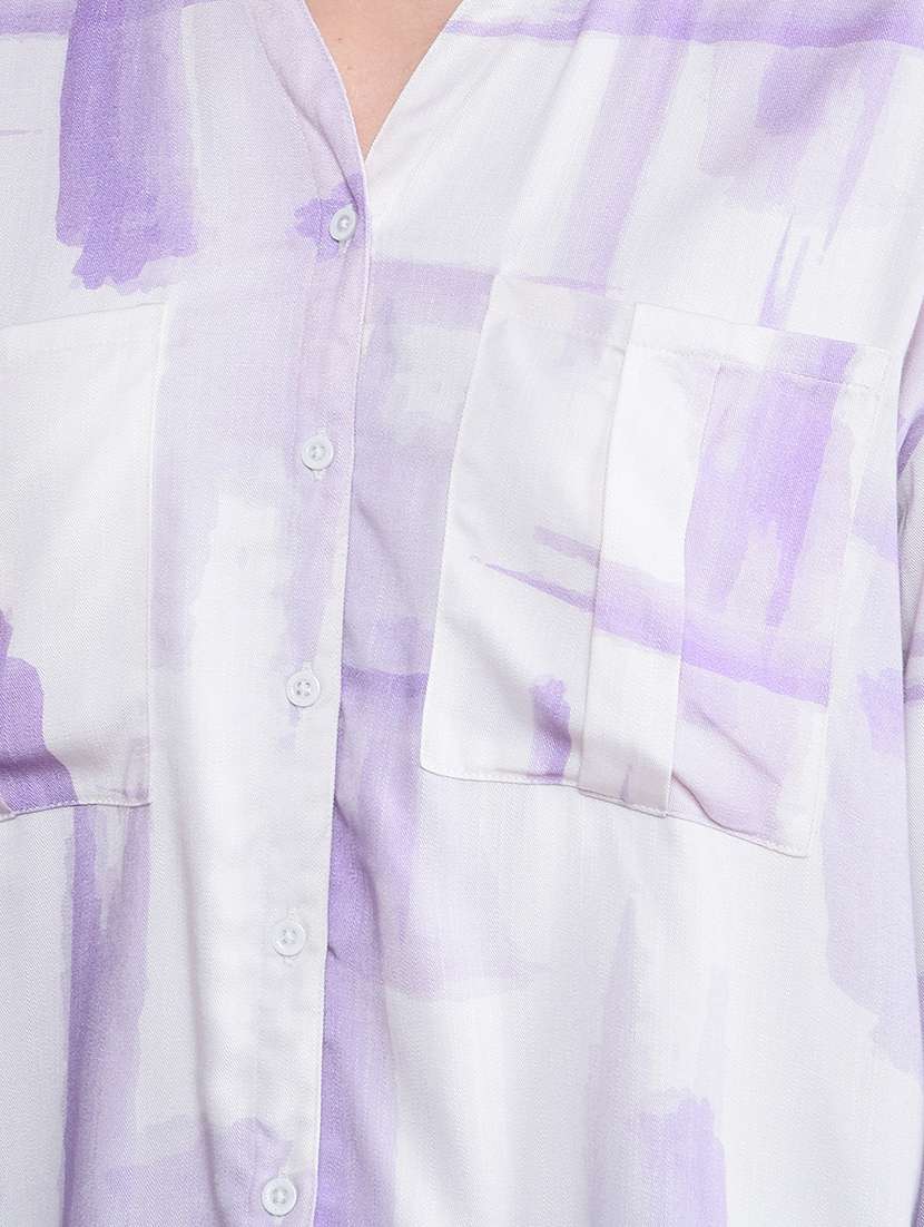 women printed roll-up sleeves high low shirt - 21854898 -  Standard Image - 6