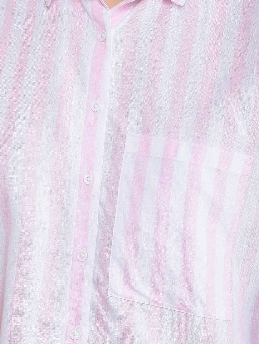 women striped long sleeves high low shirt - 21854899 - Standard Image - 4