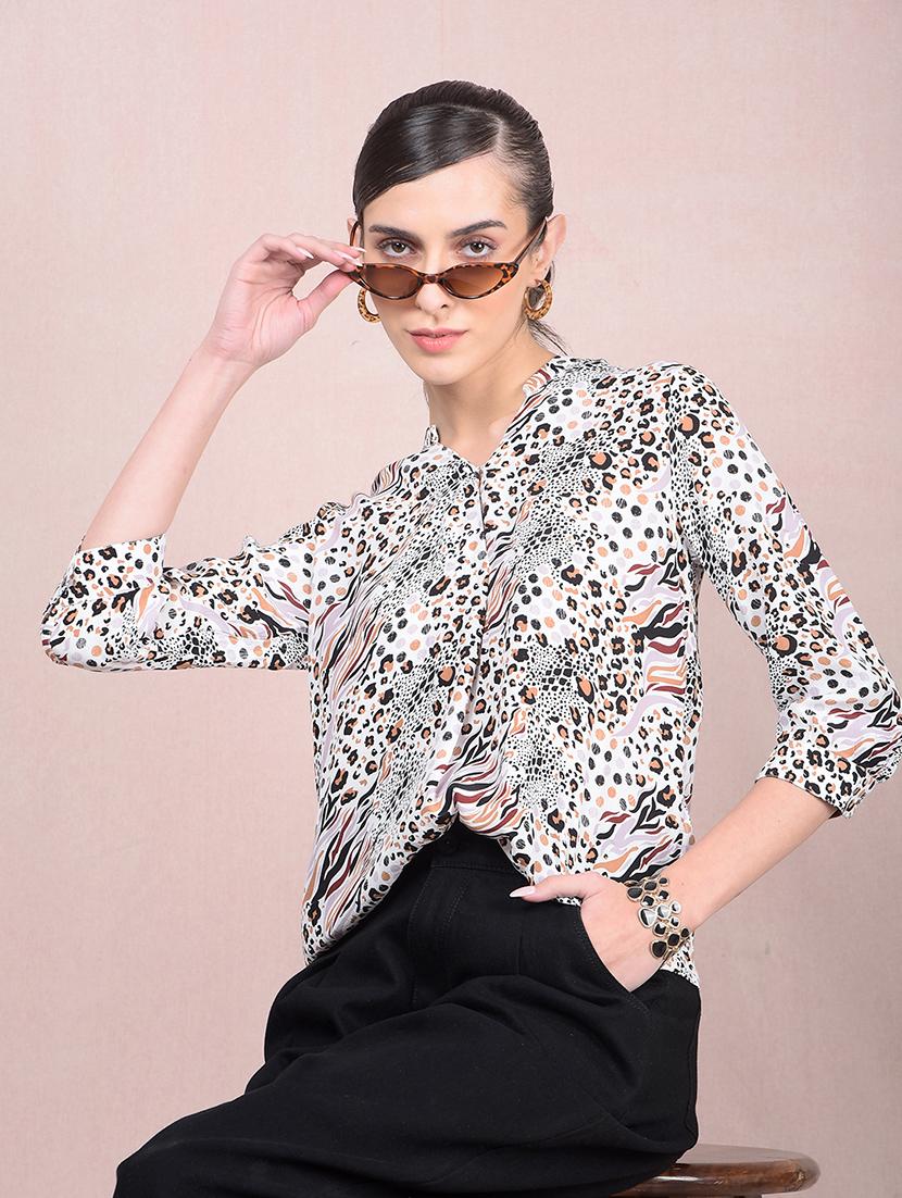 women animal printed mandarin neck regular shirt - 21854902 - Zoom Image - 0