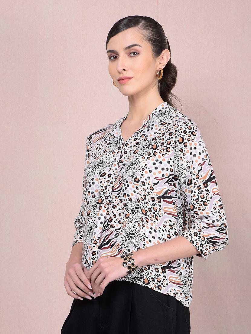 women animal printed mandarin neck regular shirt - 21854902 - Standard Image - 1