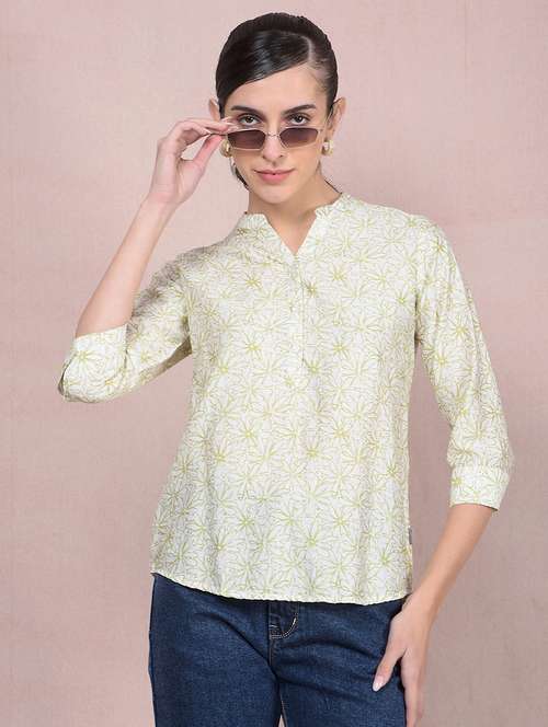 women printed mandarin neck regular top - 21854906 - Standard Image - 0