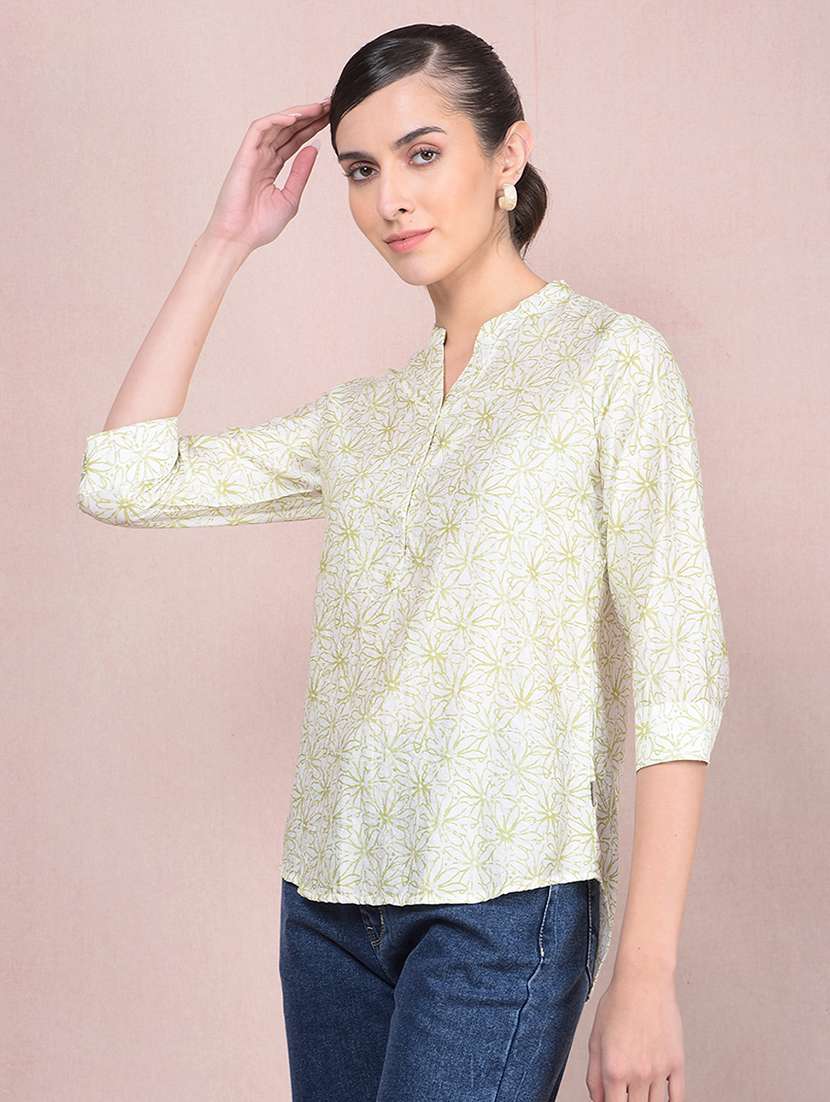 women printed mandarin neck regular top - 21854906 - Standard Image - 1