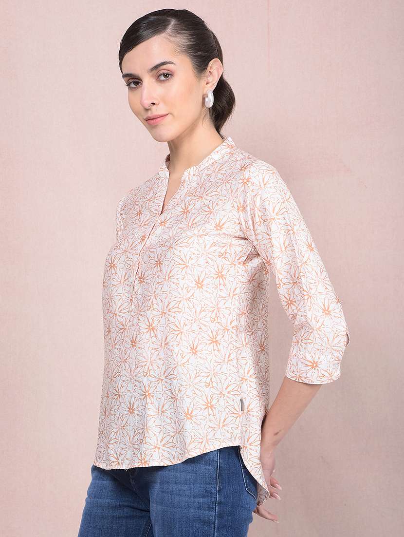 women printed mandarin neck regular top - 21854907 -  Standard Image - 1