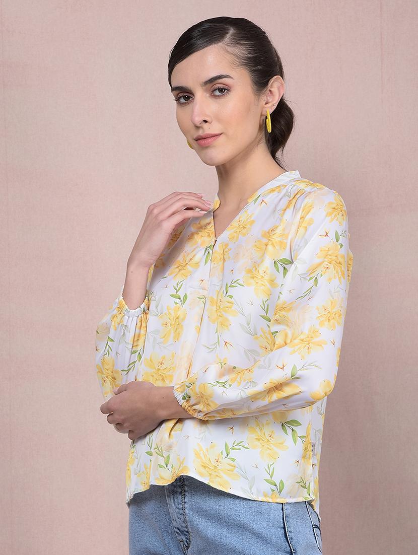 women floral printed puff sleeves regular top - 21854908 - Standard Image - 1