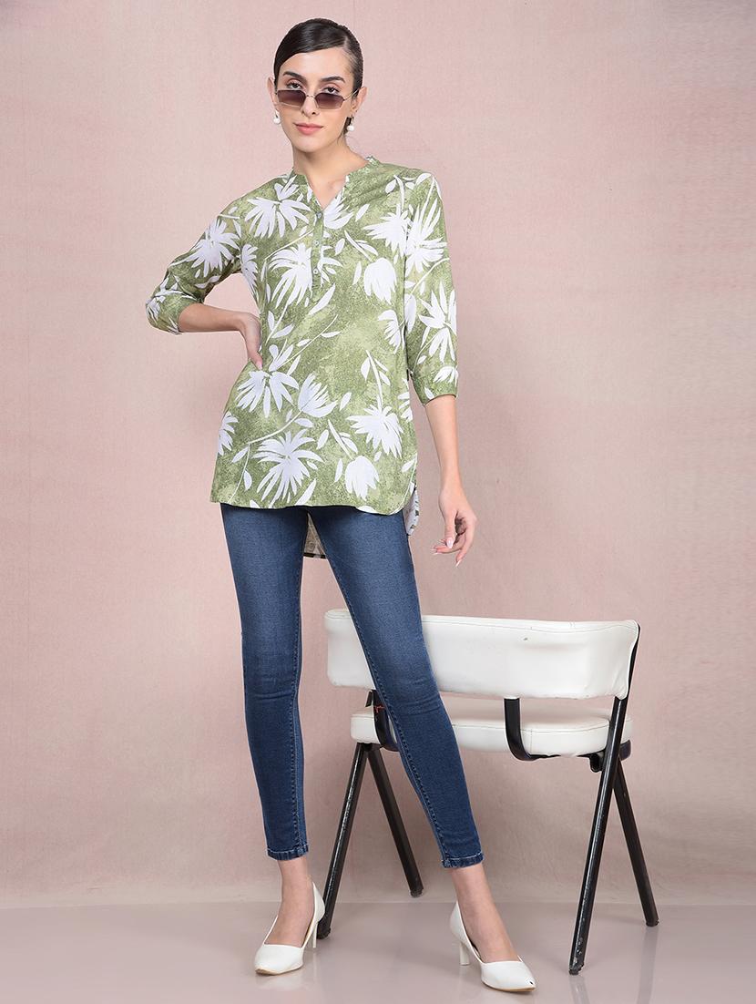 women printed mandarin neck high low kurti - 21854912 - Standard Image - 6