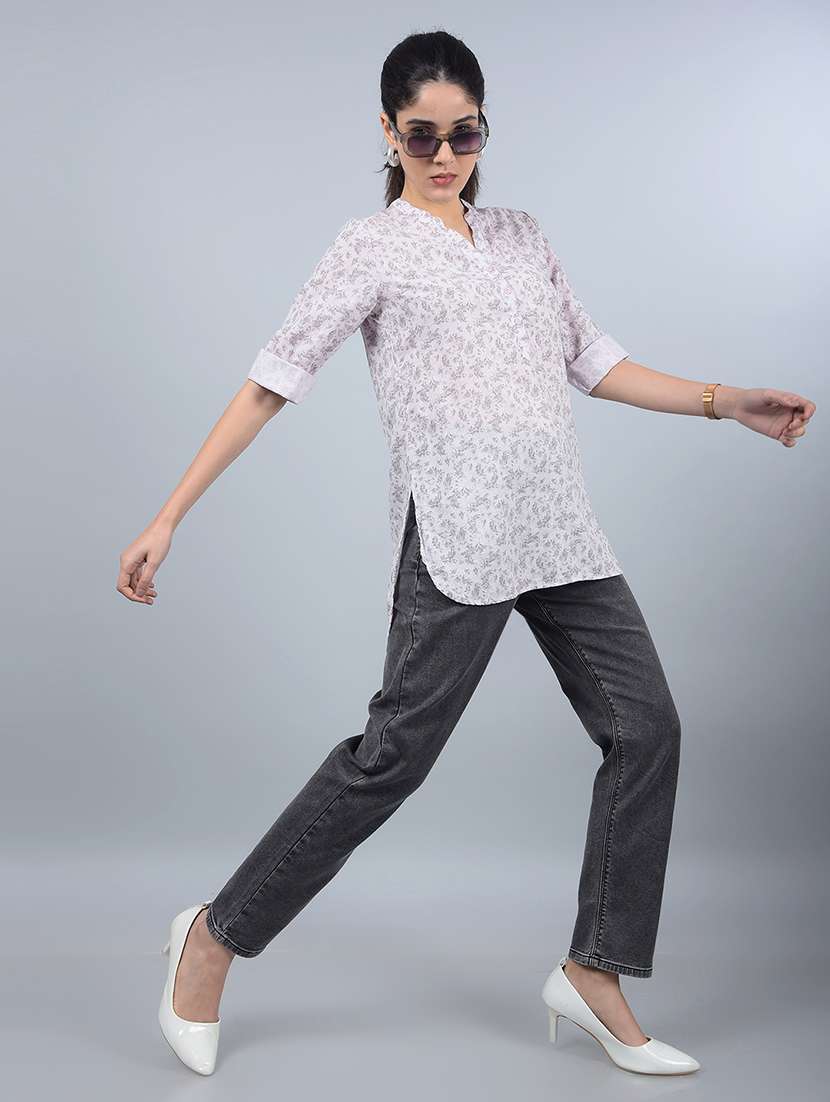 women printed mandarin neck high low kurti - 21854914 - Standard Image - 6