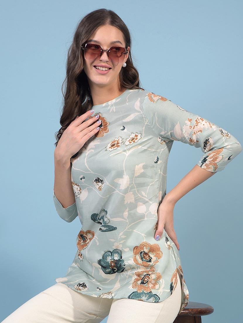 women printed round neck high low kurti - 21854915 - Zoom Image - 0