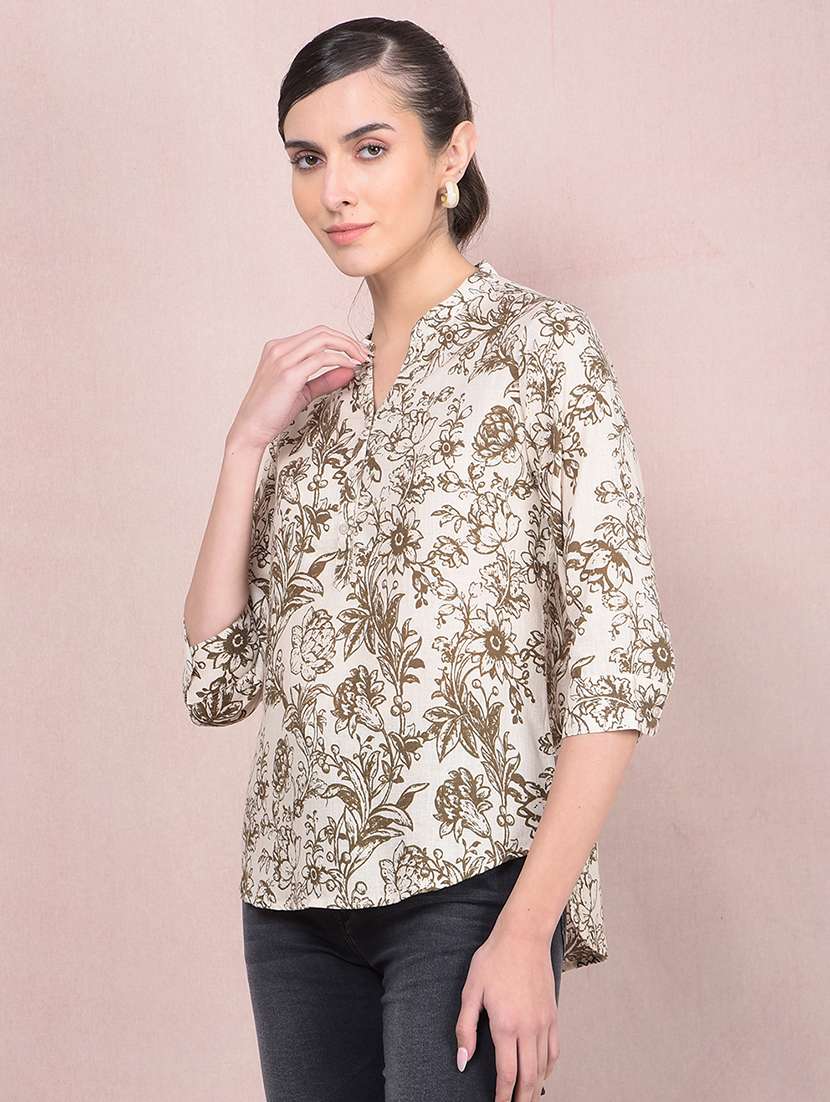 women printed mandarin neck high low top - 21854917 -  Standard Image - 1