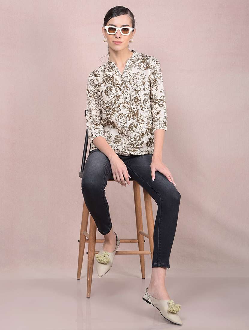 women printed mandarin neck high low top - 21854917 -  Standard Image - 6