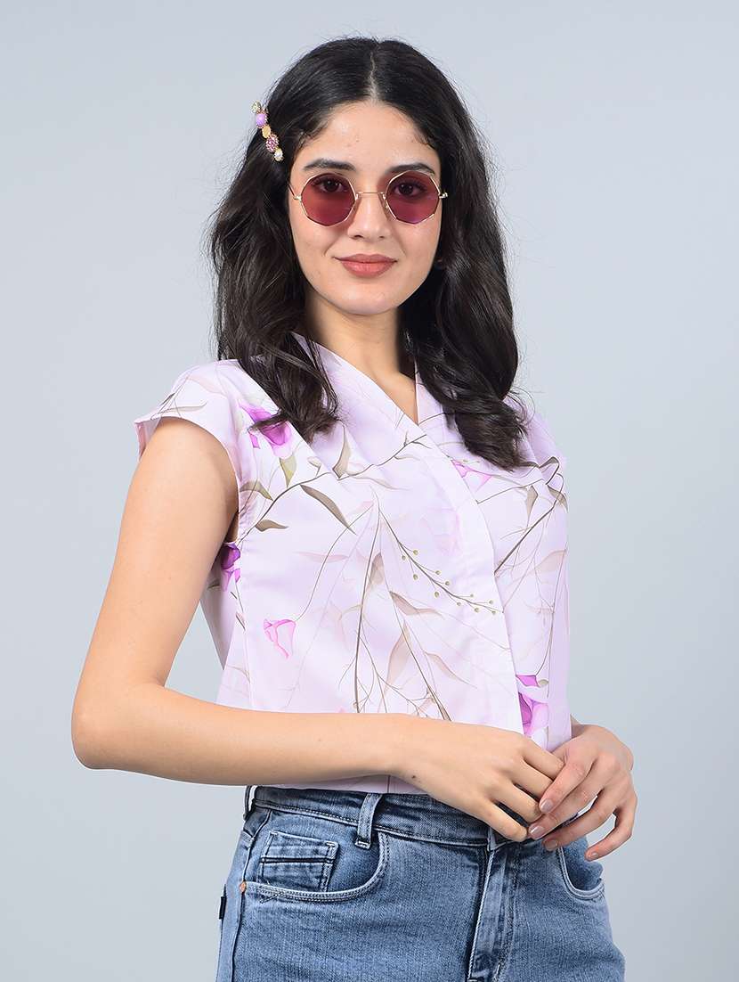 women printed sleeveless regular top