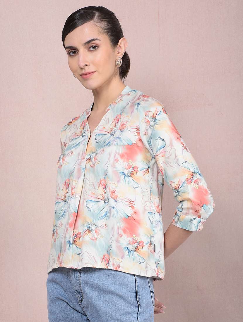 women printed mandarin neck regular top - 21854919 -  Standard Image - 1
