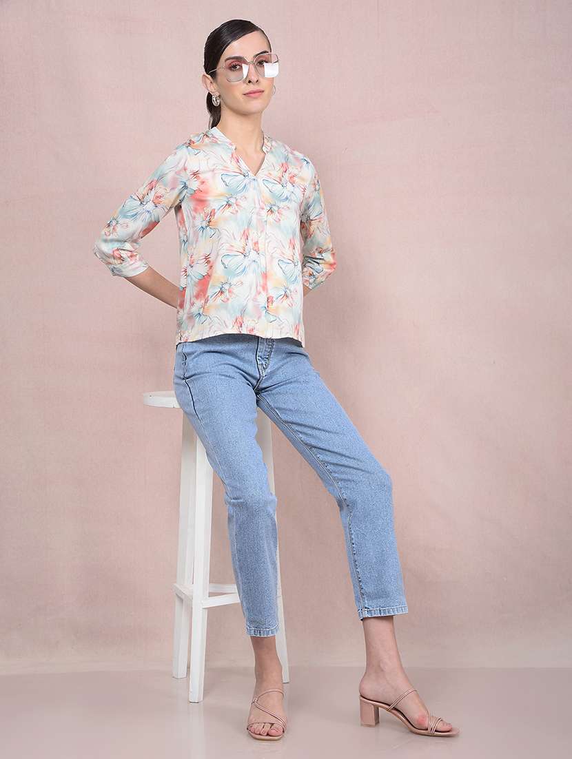 women printed mandarin neck regular top - 21854919 -  Standard Image - 6