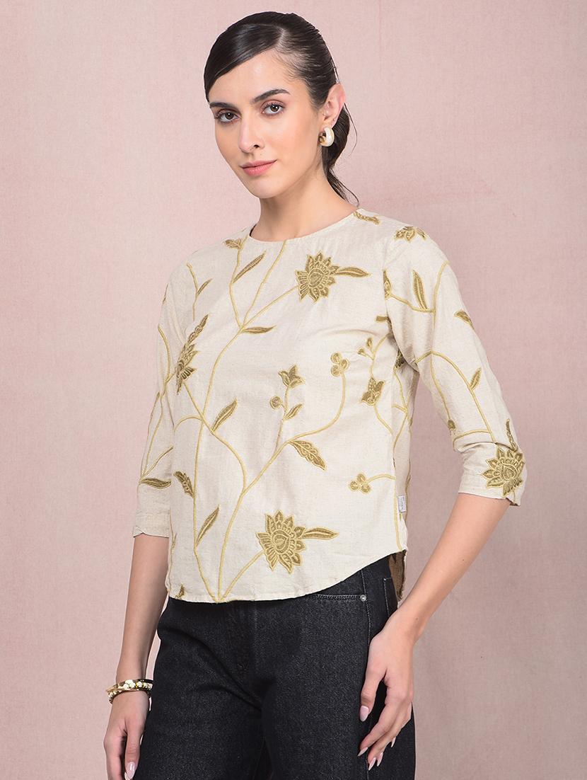 women embroidered three quarter sleeves regular top - 21854923 - Standard Image - 1
