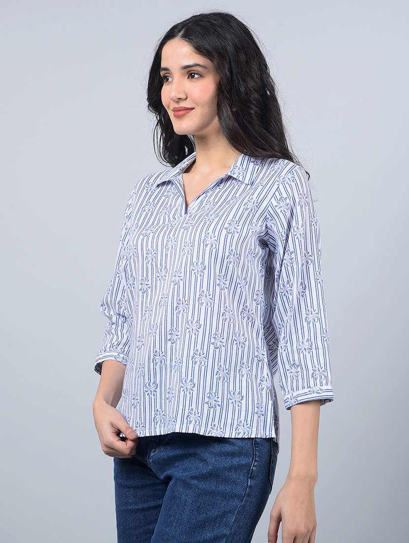 women printed collared regular top - 21854932 - Standard Image - 1