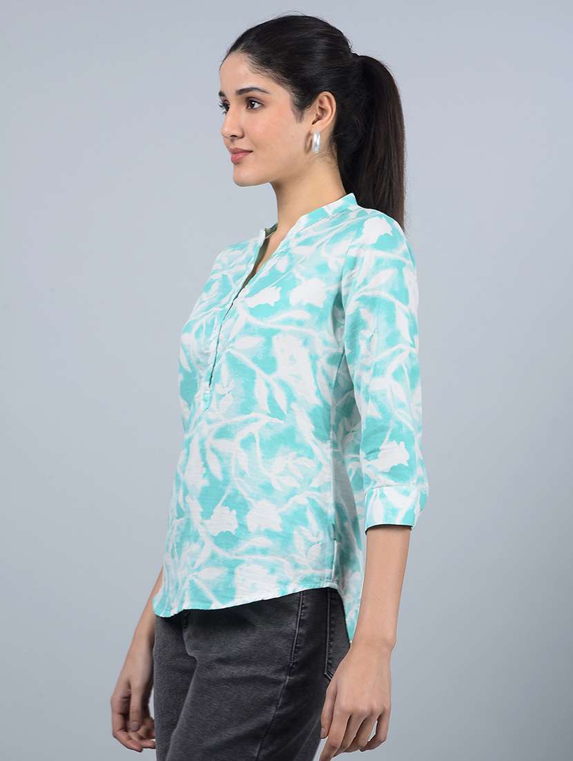 women printed madarin neck high low top - 21854933 -  Standard Image - 1
