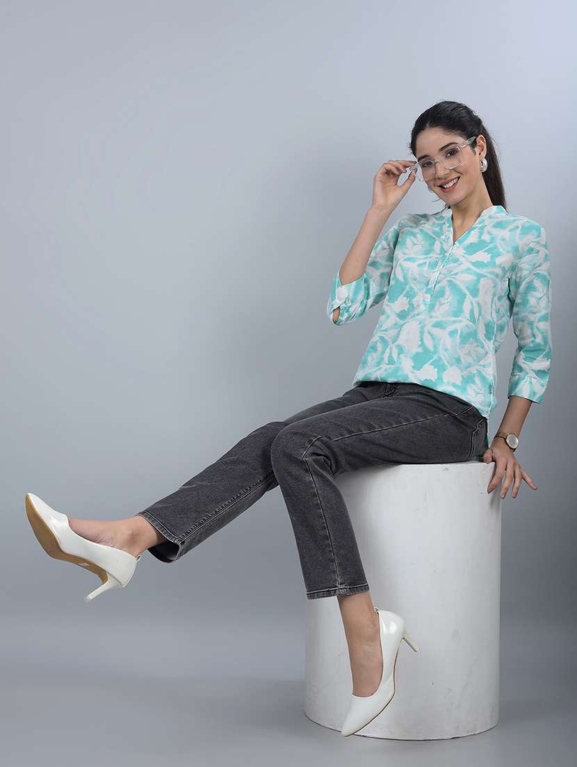 women printed madarin neck high low top - 21854933 -  Standard Image - 6