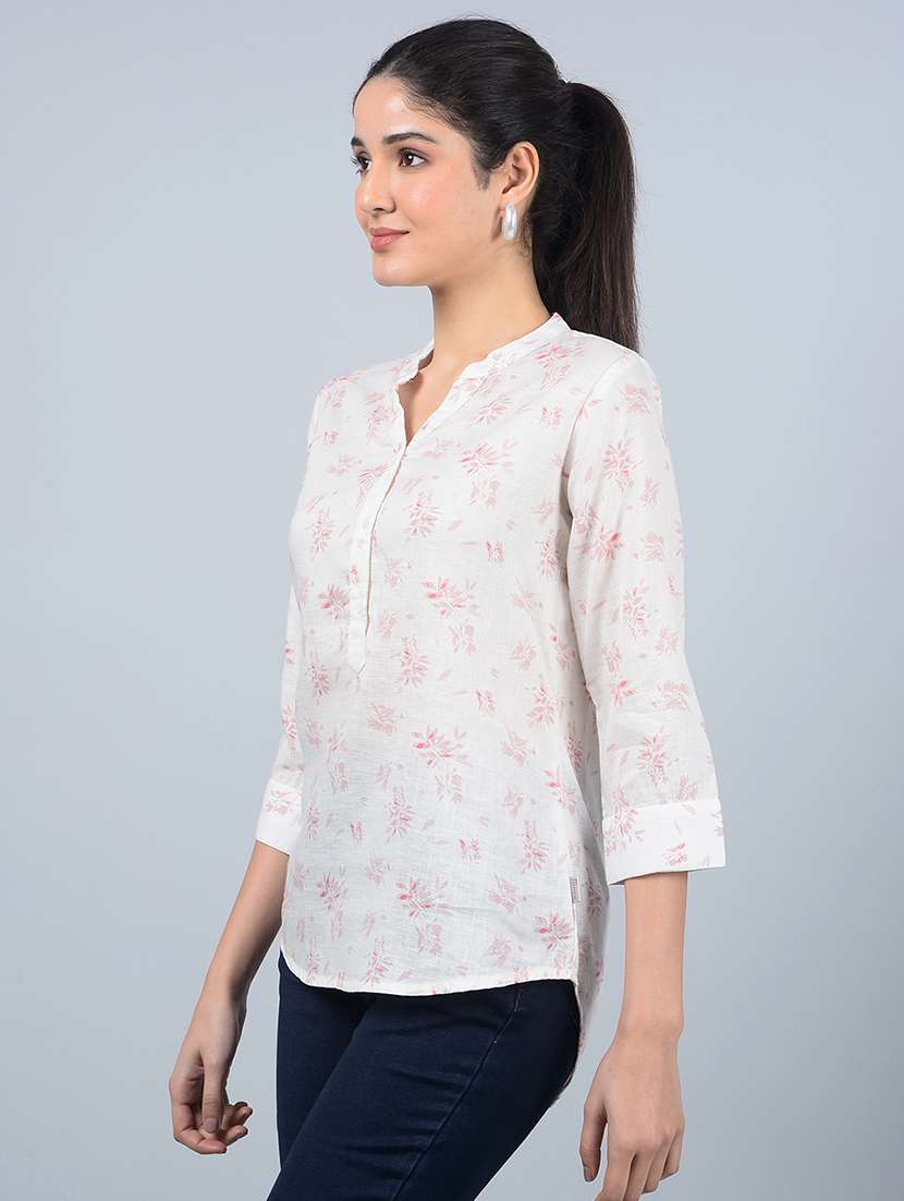 women printed mandarin neck high low top - 21854934 -  Standard Image - 1