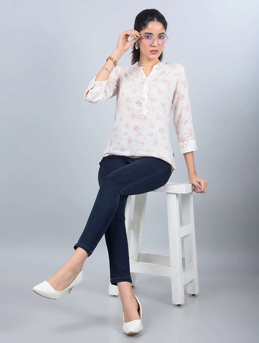 women printed mandarin neck high low top - 21854934 -  Standard Image - 6