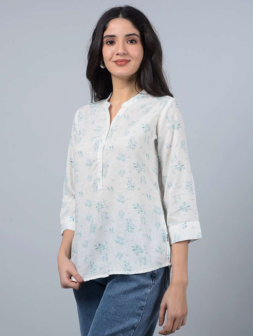 women printed mandarin neck high low top - 21854935 -  Standard Image - 1