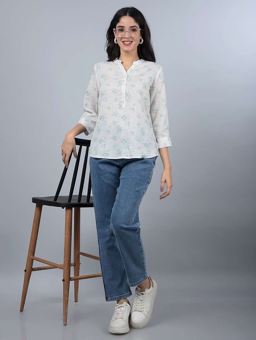 women printed mandarin neck high low top - 21854935 -  Standard Image - 6