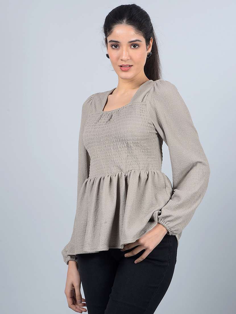 women smocked detailed puff sleeves peplum top - 21854937 -  Standard Image - 1