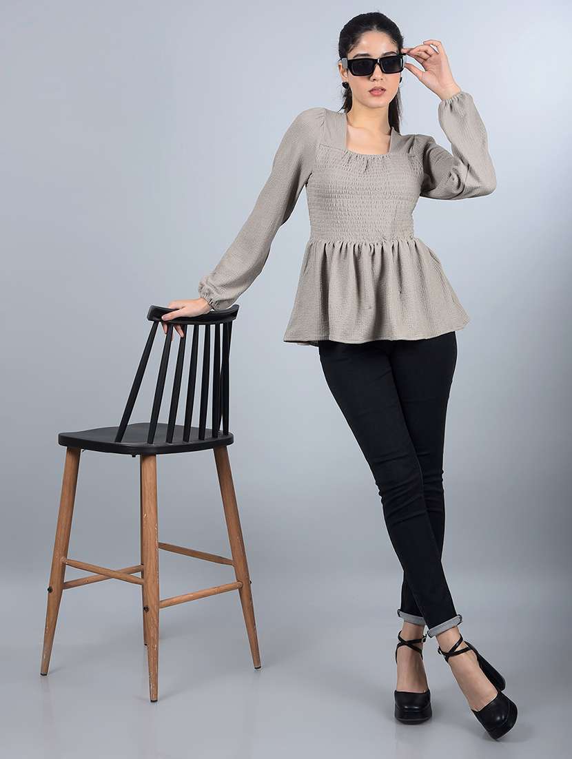 women smocked detailed puff sleeves peplum top - 21854937 -  Standard Image - 6