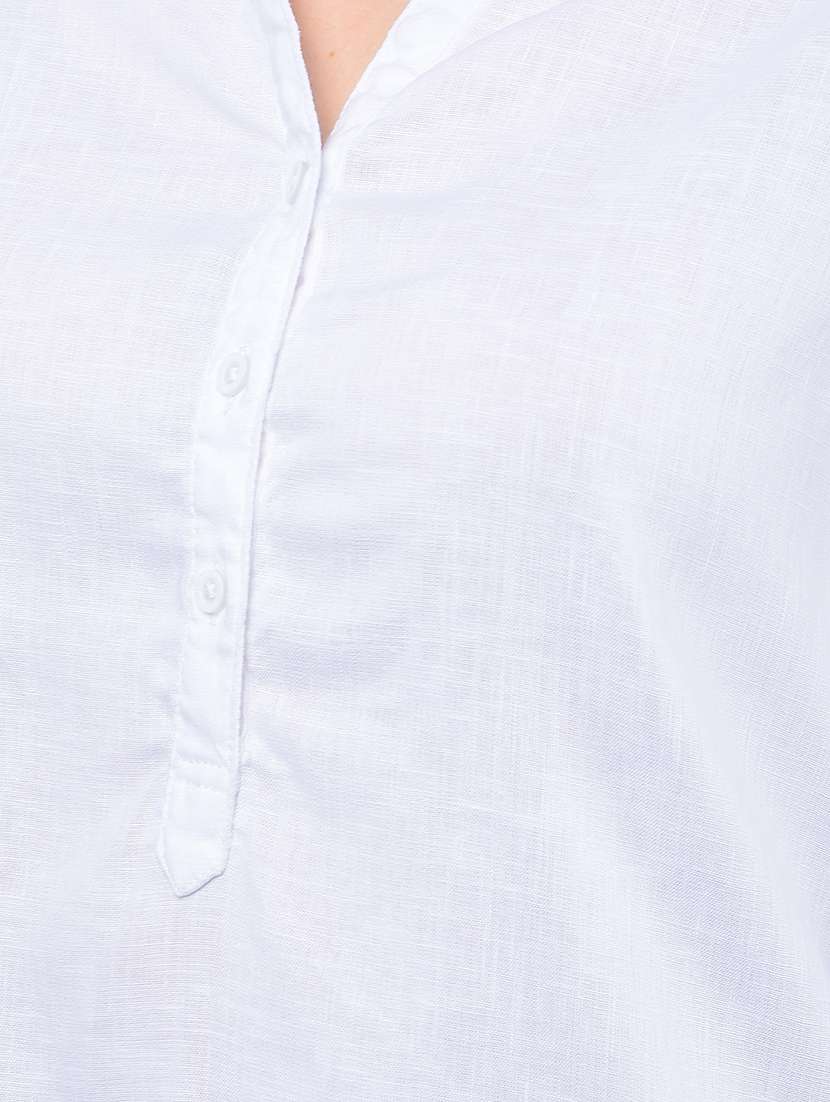 women solid mandarin neck high low top - 21854938 -  Standard Image - 4