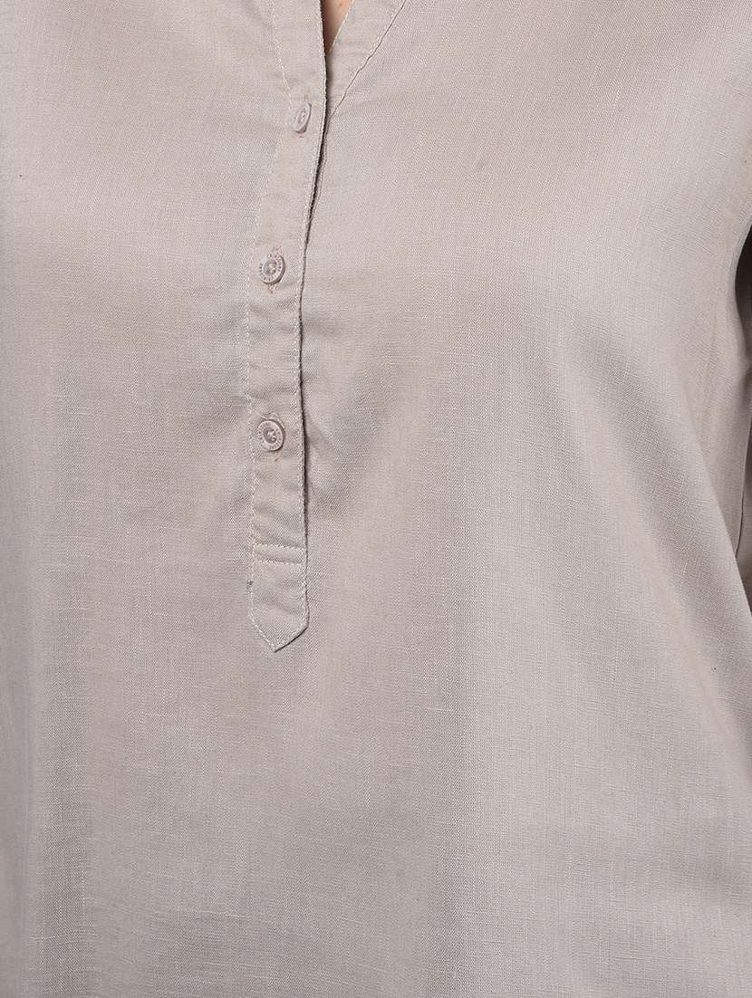 women solid mandarin neck high low top - 21854939 -  Standard Image - 4