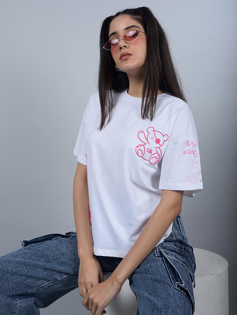 women printed short sleeves oversized t-shirt